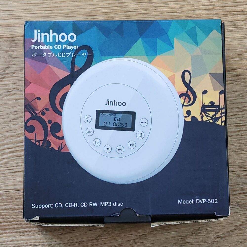 Jinhoo Portable CD Player, White, Rechargeable Bluetooth New In Box